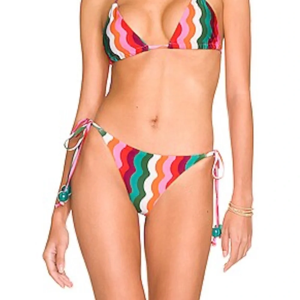 Beach Riot 70’s Retro Multicolor Wavey Tie Bikini Bottom Size XL